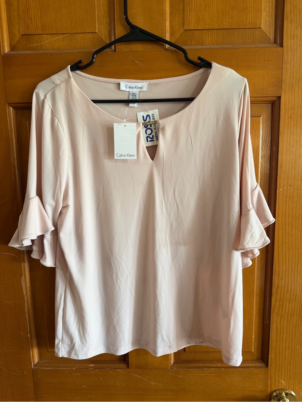 Calvin Klein Light Blush Ruffle Sleeve Keyhole Top